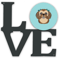 "Caroline's Treasures Checkerboard Blue Chocolate Brown Shih Tzu Metal Artwork Love wall-decor, Multicolor"