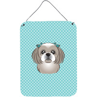 "Caroline's Treasures Checkerboard Blue Gray Silver Shih Tzu Wall or Door Hanging Prints, 16"" x 12"""