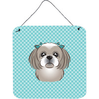"Caroline's Treasures Checkerboard Blue Gray Silver Shih Tzu Wall or Door Hanging Prints, 6 x 6"""