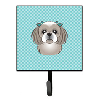 "Caroline's Treasures BB1188SH4 Checkerboard Blue Gray Silver Shih Tzu Leash or Key Holder, Small, Multicolor"