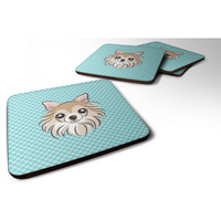 "Caroline's Treasures BB1189FC Checkerboard Blue Chihuahua Foam Coaster (Set of 4), 3.5"" H x 3.5"" W, Multicolor"