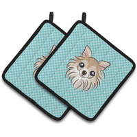 "Caroline's Treasures Checkerboard Blue Chihuahua Pair of Pot Holders BB1189PTHD, 7.5HX7.5W, Multicolor"