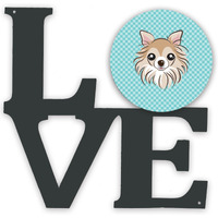 "Caroline's Treasures Checkerboard Blue Chihuahua Metal Artwork Love wall-decor, Multicolor"