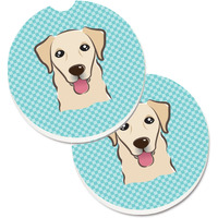 "Caroline's Treasures Checkerboard Blue Golden Retriever Set of 2 Cup Holder Car Coasters BB1190CARC, 2.56, Multicolor"