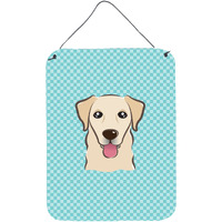 "Caroline's Treasures BB1190DS1216 Checkerboard Blue Golden Retriever Wall or Door Hanging Prints, 16"" x 12"""