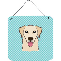 "Caroline's Treasures BB1190DS66 Checkerboard Blue Golden Retriever Wall or Door Hanging Prints, 6 x 6"""