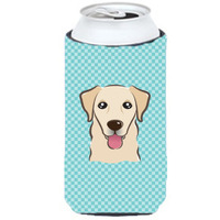 Checkerboard Blue Golden Retriever Tall Boy Beverage Insulator Hugger BB1190TBC