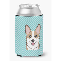 Checkerboard Blue Corgi Can or Bottle Hugger BB1191CC