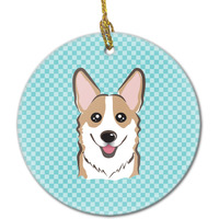 Checkerboard Blue Corgi Ceramic Ornament BB1191CO1