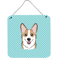 "Caroline's Treasures BB1191DS66 Checkerboard Blue Corgi Aluminum Metal Wall or Door Hanging Prints, 6 x 6"""