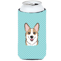 Checkerboard Blue Corgi Tall Boy Beverage Insulator Hugger BB1191TBC