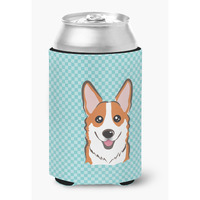 Checkerboard Blue Corgi Can or Bottle Hugger BB1192CC