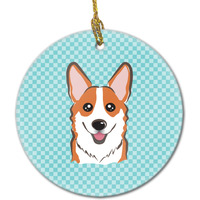 Checkerboard Blue Corgi Ceramic Ornament BB1192CO1