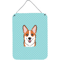 "Caroline's Treasures BB1192DS1216 Checkerboard Blue Corgi Wall or Door Hanging Prints, 16"" x 12"""