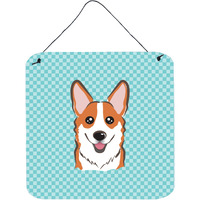 "Caroline's Treasures BB1192DS66 Checkerboard Blue Corgi Aluminum Metal Wall or Door Hanging Prints, 6 x 6"""