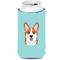 Checkerboard Blue Corgi Tall Boy Beverage Insulator Hugger BB1192TBC