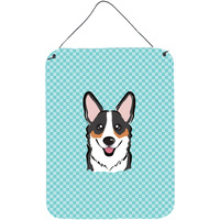 "Caroline's Treasures BB1193DS1216 Checkerboard Blue Corgi Wall or Door Hanging Prints, 16"" x 12"""