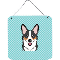"Caroline's Treasures BB1193DS66 Checkerboard Blue Corgi Aluminum Metal Wall or Door Hanging Prints, 6 x 6"""