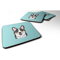 "Caroline's Treasures BB1193FC Checkerboard Blue Corgi Foam Coaster (Set of 4), 3.5"" H x 3.5"" W, Multicolor"