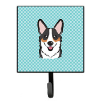 "Caroline's Treasures BB1193SH4 Checkerboard Blue Corgi Leash or Key Holder, Small, Multicolor"