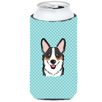 Checkerboard Blue Corgi Tall Boy Beverage Insulator Hugger BB1193TBC