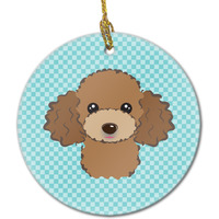 Checkerboard Blue Chocolate Brown Poodle Ceramic Ornament BB1194CO1