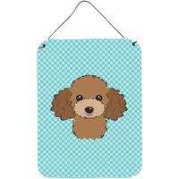 "Caroline's Treasures Checkerboard Blue Chocolate Brown Poodle Wall or Door Hanging Prints, 16"" x 12"""