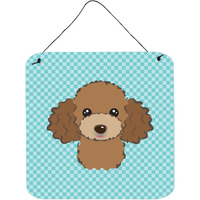 "Caroline's Treasures Checkerboard Blue Chocolate Brown Poodle Wall or Door Hanging Prints, 6 x 6"""