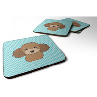 "Caroline's Treasures BB1194FC Checkerboard Blue Chocolate Brown Poodle Foam Coaster (Set of 4), 3.5"" H x 3.5"" W, Multicolor"