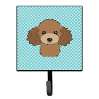 "Caroline's Treasures BB1194SH4 Checkerboard Blue Chocolate Brown Poodle Leash or Key Holder, Small, Multicolor"