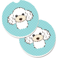 "Caroline's Treasures Checkerboard Blue White Poodle Set of 2 Cup Holder Car Coasters BB1195CARC, 2.56, Multicolor"