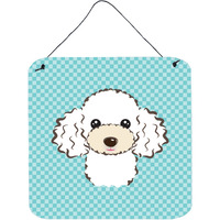 "Caroline's Treasures Checkerboard Blue White Poodle Wall or Door Hanging Prints, 6 x 6"""
