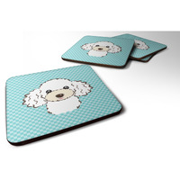 "Caroline's Treasures BB1195FC Checkerboard Blue White Poodle Foam Coaster (Set of 4), 3.5"" H x 3.5"" W, Multicolor"