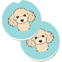 "Caroline's Treasures Checkerboard Blue Buff Poodle Set of 2 Cup Holder Car Coasters BB1196CARC, 2.56, Multicolor"