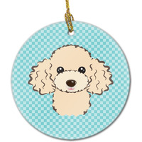 Checkerboard Blue Buff Poodle Ceramic Ornament BB1196CO1