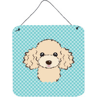 "Caroline's Treasures Checkerboard Blue Buff Poodle Wall or Door Hanging Prints, 6 x 6"""