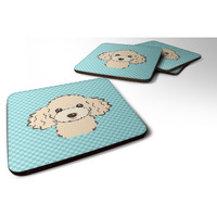 "Caroline's Treasures BB1196FC Checkerboard Blue Buff Poodle Foam Coaster (Set of 4), 3.5"" H x 3.5"" W, Multicolor"