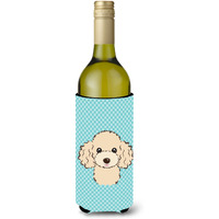 Checkerboard Blue Buff Poodle Wine Bottle Beverage Insulator Hugger BB1196LITERK