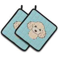 "Caroline's Treasures Checkerboard Blue Buff Poodle Pair of Pot Holders BB1196PTHD, 7.5HX7.5W, Multicolor"