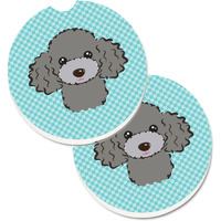 "Caroline's Treasures Checkerboard Blue Silver Gray Poodle Set of 2 Cup Holder Car Coasters BB1197CARC, 2.56, Multicolor"