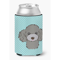 Checkerboard Blue Silver Gray Poodle Can or Bottle Hugger BB1197CC