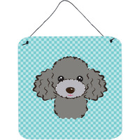 "Caroline's Treasures Checkerboard Blue Silver Gray Poodle Wall or Door Hanging Prints, 6 x 6"""
