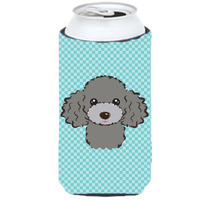 Checkerboard Blue Silver Gray Poodle Tall Boy Beverage Insulator Hugger BB1197TBC