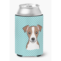Checkerboard Blue Jack Russell Terrier Can or Bottle Hugger BB1198CC