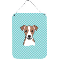 "Caroline's Treasures BB1198DS1216 Checkerboard Blue Jack Russell Terrier Wall or Door Hanging Prints, 16"" x 12"""