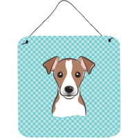 "Caroline's Treasures BB1198DS66 Checkerboard Blue Jack Russell Terrier Wall or Door Hanging Prints, 6 x 6"""