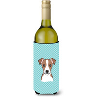 Checkerboard Blue Jack Russell Terrier Wine Bottle Beverage Insulator Hugger BB1198LITERK
