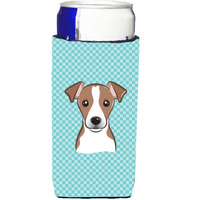 Checkerboard Blue Jack Russell Terrier Ultra Beverage Insulators for slim cans