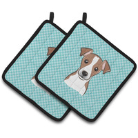 "Caroline's Treasures Checkerboard Blue Jack Russell Terrier Pair of Pot Holders BB1198PTHD, 7.5HX7.5W, Multicolor"