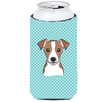 Checkerboard Blue Jack Russell Terrier Tall Boy Beverage Insulator Hugger BB1198TBC